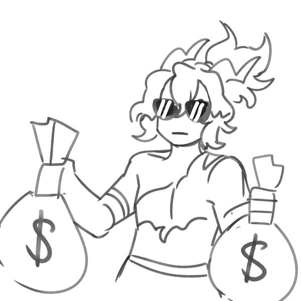 Digital Sketch art of Fuji from Disgaea 7 holding money bags.