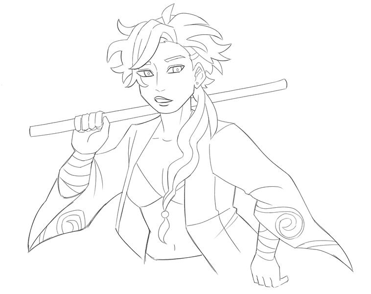 Digital lineart of a character holding a pipe